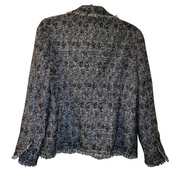 Talbots Womens Blue & White Tweed Fringed Blazer Jacket Size 8 - Picture 2 of 10